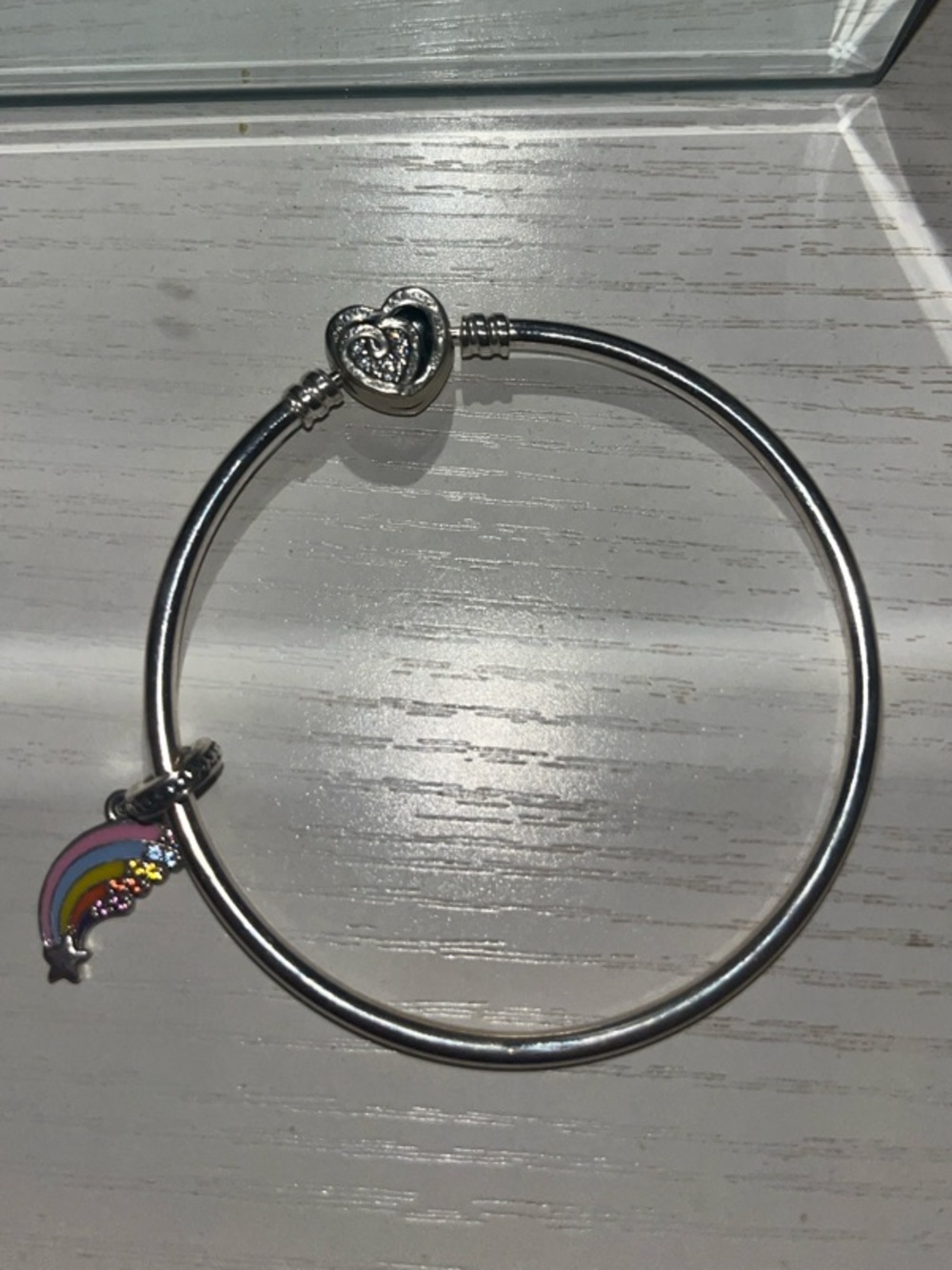 Pandora Silver Bangle with Rainbow Enamel Charm